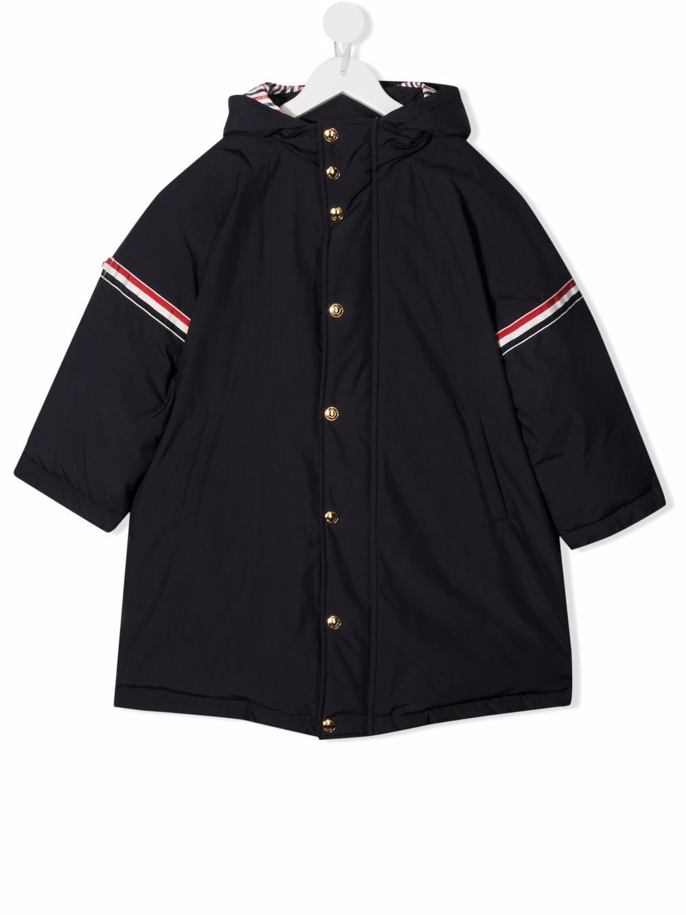 Thom Browne Kids Kapuzenmantel mit Logo-Streifen - Blau von Thom Browne Kids