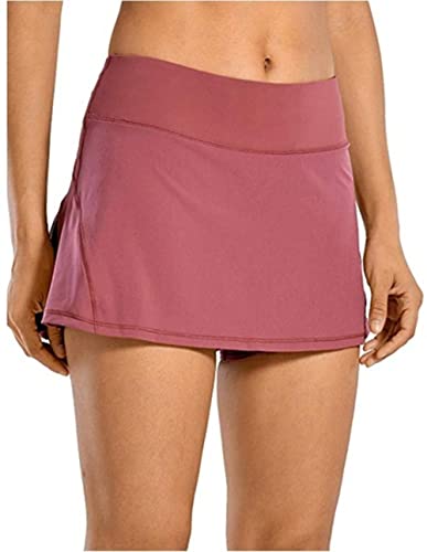 ThreeH Damen Tennisrock Plissee-Golf-Röcke Skort Workout Sport Wandern Athletisch mit Taschen, Rot von ThreeH