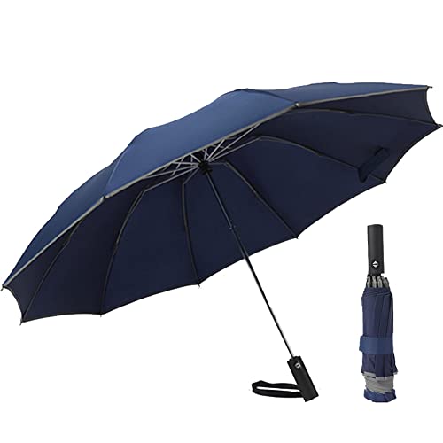 ThreeH Faltbarer Regenschirm Sonne Regen Kompakt Regenschirm mit 10 Stahlknochen und Reflektorstreifen für Männer Frauen Reisen Business Auto,Blau von ThreeH