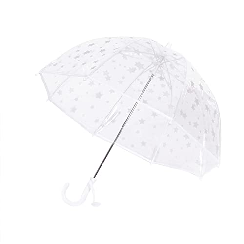 ThreeH Kinder Regenschirm Leichte volltransparente Oberfläche Reflektierende Sterne Druck Einfacher Griff Silberner Rahmen von ThreeH