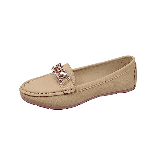 TianWlio Ballerinas Damen Elegant Runde Bequem Schuhe Flache Schuhe Komfort Niedriger Schuhe Weich Halbschuhe Loafers Fahren Hausschuhe rutschfest (Khaki, 37) von TianWlio