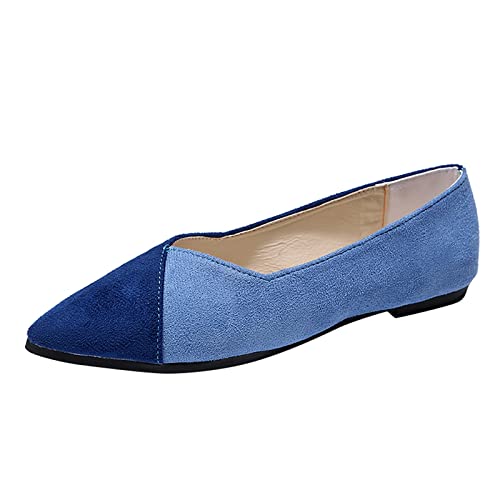 TianWlio Damen Ballerina Flache Weich Schuhe Runde Zehe Weiche Wanderschuhe Flache Loafer mit Gummisohle Halbschuhe Loafers Fahren Hausschuhe rutschfest (Blue, 37) von TianWlio