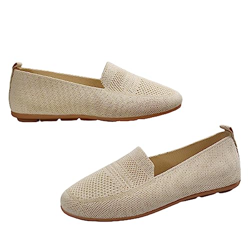 TianWlio Damen Ballerinas Pumps Bequeme Schuhe Classic Weiche Wanderschuhe Flache Loafer mit Gummisohle Sommer Brautschuhe Niedriger Halbschuhe Bequeme (Beige, 38) von TianWlio