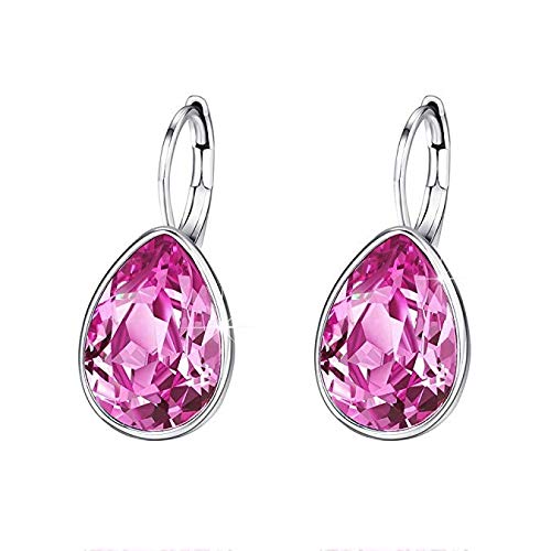 TianWlio Damen Edelstahl Ohrringe Wasserfester Schmuck Einfarbig Kristall Damen Mädchen Damen Hochzeit Gold Day Schmuck Kristall Ohrringe Hängend Anhänger für der Frauen (Pink, One Size) von TianWlio