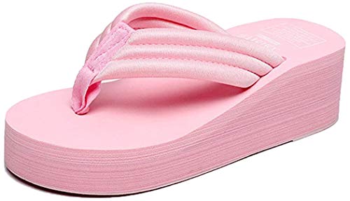 Tianmao Damen Sandalen Zehentrenner Sommer Strand Schuhe Flip-Flop - Keilabsatz 3CM (36 EU, Pink) von Tianmao