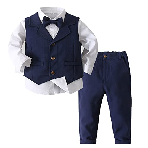 TiaoBug Baby Junge Anzug Smoking Klein Kinder Anzug Set Hochzeit festliche Kleidung Gentleman Anzüge Baumwolle Navy Blau V 86-92 von TiaoBug