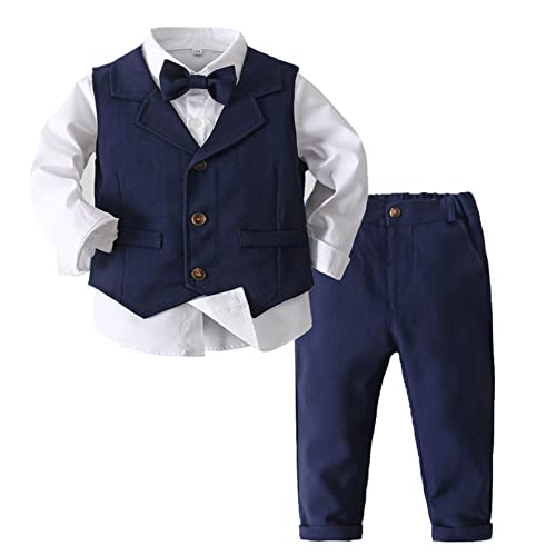 TiaoBug Baby Junge Anzug Smoking Klein Kinder Anzug Set Hochzeit festliche Kleidung Gentleman Anzüge Baumwolle Navy Blau V 92-98 von TiaoBug