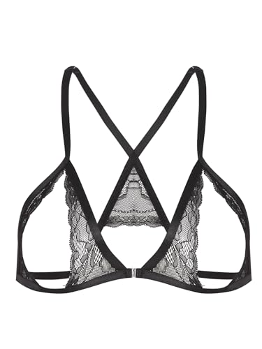 TiaoBug Damen Ouvert BH Erotik Bra Brustfreie Unterwäsche Spaghettiträger Bikinioberteil mit Cut-Outs Sexy Dessous Top Schwarz A M von TiaoBug