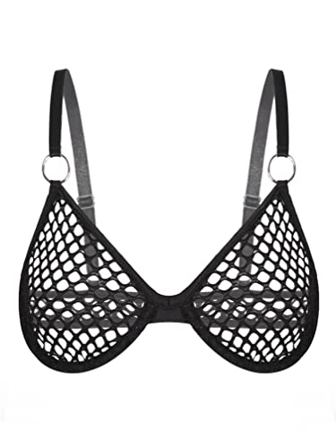 TiaoBug Damen Transparent Mesh/Netz BH Sexy Bustier Bralette Bikini Oberteil Bademode Top erotische Unterwäsche Dessous Gogo Clubwear Schwarz E L von TiaoBug