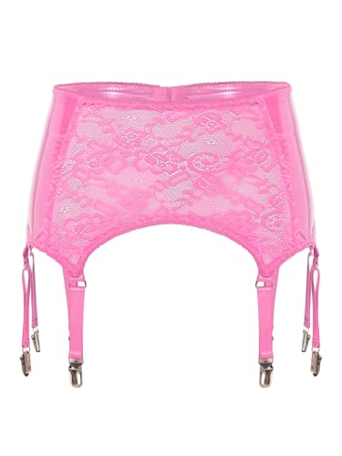 TiaoBug Damen Wetlook Strapsgürtel Lack Leder Spitzen Strumpfgürtel mit Strumpfhalter Strapshalter Befestigung Clips Party Clubwear Rosa XL TiaoBug Damen Wetlook Strapsgürtel Lack Leder Spitzen Strumpfgürtel mit Strumpfhalter Strapshalter Befestigung Clips Party Clubwear Rosa XL von TiaoBug