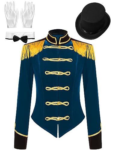 TiaoBug Damen Zirkusdirektor Kostüm Militärisch Frack Blazer Jacke Weihnachten Halloween Fasching Verkleidung Dunkelblau D S von TiaoBug