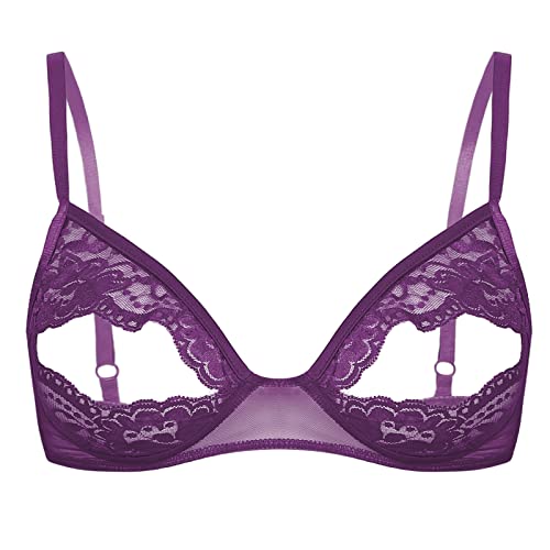 TiaoBug Damen sexy Dessous Erotik BH Bra Frauen Reizvolle Oberteil Reizwäsche Transparente Spitze Unterwäsche Offene Brust Verführerische Lingerie Violett 5XL von TiaoBug