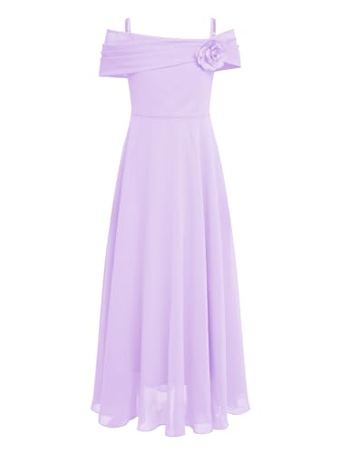 TiaoBug Festlich Mädchen Kinder Kleider lang Blumenmädchenkleid Brautjungernkleid Chiffon Sommerkleid Partykleid für Hochzeit Festzug gr. 128-176 Hell Lila I 170 von TiaoBug