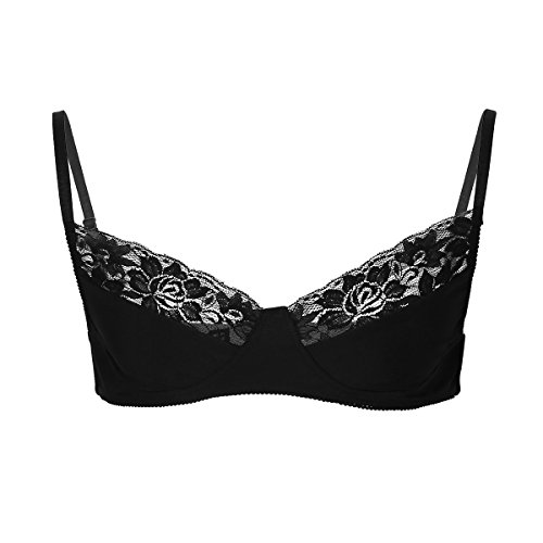 TiaoBug Herren BH sexy Sissy Dessous Lingerie Büstenhalter Bralette Spitze Unterwäsche Bra Bikini Top mit verstellbaren Riemen Gay Kostüm Reizwäsche M-XL Schwarz XXL von TiaoBug