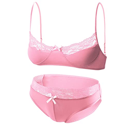 TiaoBug Herren BH und Slip Dessous Set Sissy Höschen Crossdresser Cosplay Kostüm Erotik Unterwäsche Bikini String Tanga Briefs Unterhosen Panty Hipster Rosa C XXL von TiaoBug