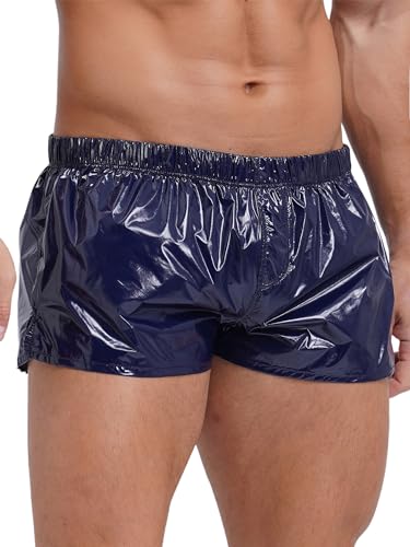 TiaoBug Herren Boxershorts Retroshorts Boxer Short Kurze Hose Trunks Männer Wetlook Badehose Badeshorts Schwimmhose Sporthose - Schnelltrockend und Atmungsaktiv Navy blau E XL von TiaoBug