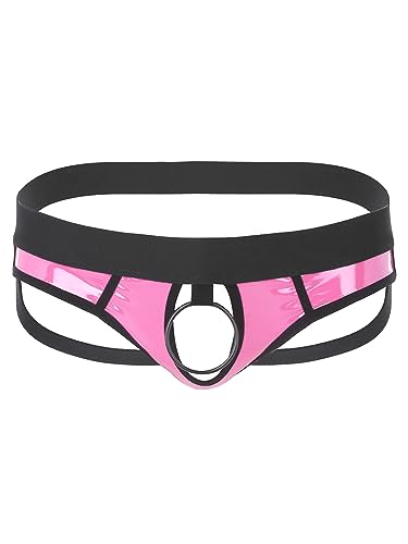 TiaoBug Herren Jockstrap Wetlook Ouvert Slip mit Metall Penisring Männer Bikini Briefs Thong Tanga Dessous Lederoptik Low Rise Shorts Erotik Unterwäsche M-XL Rosa L von TiaoBug