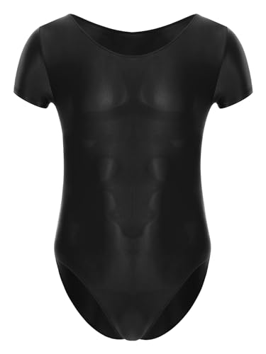 TiaoBug Herren ÖL Glanz Body Ärmellos/Kurzarm Bodysuit mit Bein Einteiler Kompression Unterwäsche Sport Trikot Leotard Schwarz C L von TiaoBug