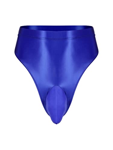 TiaoBug Herren ÖL Glanz Unterhosen Slip Glatte Stretch Hipster Panty Elastische Taille Badehose Hot Pants Blau A XXL von TiaoBug