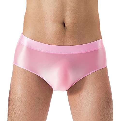 TiaoBug Herren ÖL Glanz Unterhosen Slip Glatte Stretch Hipster Panty Elastische Taille Badehose Hot Pants Rosa M von TiaoBug