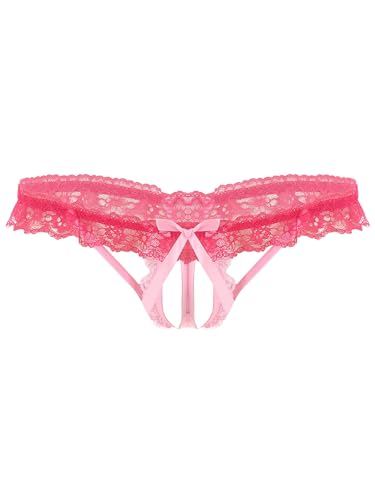 TiaoBug Herren Ouvert String Tanga Transparent Spitzen Slip Offener Schritt Sexy Unterwäsche mit Metall Penis Ring Fetisch Sexspielzeug Rosa I Einheitsgröße von TiaoBug