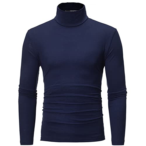 TiaoBug Herren Rollkragen Shirt Langarm Basic Einfarbig T-Shirt Unterhemd Slim Fit Pullover Pulli Herbst Winter Warme Oberteile Royal Blau B XL von TiaoBug