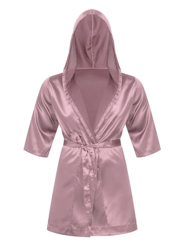 TiaoBug Herren Satin Bademantel Morgenmantel Kurz Langarm Schlafanzüge Sommer Pyjama Glatte Nachtwäsche Dusty Pink G XL von TiaoBug