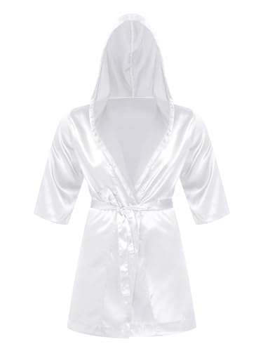 TiaoBug Herren Satin Bademantel Morgenmantel Kurz Langarm Schlafanzüge Sommer Pyjama Glatte Nachtwäsche Weiß G M von TiaoBug