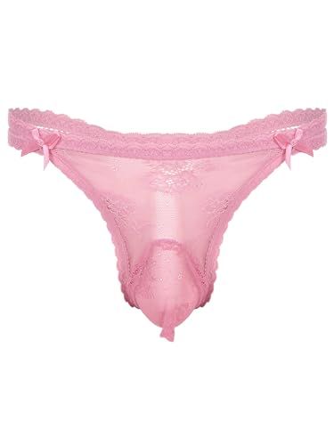 TiaoBug Herren Spitzen Slip Sexy Unterwäsche Unterhosen Erotik Bikini Briefs Männer Tanga Shorts Sissy Dessous Panties offene Penishülle Rosa F XL von TiaoBug