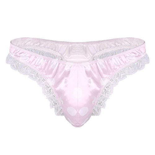 TiaoBug Herren String Sissy Dessous Satin Slip Unterhosen Spitze Unterwäsche Low Rise Tanga Hipster Bikini G-String Thong T-Back Crossdresser Panty Reizwäsche M-XL Rosa M von TiaoBug