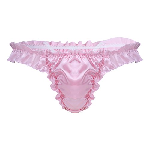 TiaoBug Herren Unterhosen Slip Satin Briefs Hipster Rüschen Design Gerafft Mini Strings Pants Reizwäsche erotische Valentinstag Unterwäsche Rokoko Stil M-XL Rosa XL von TiaoBug