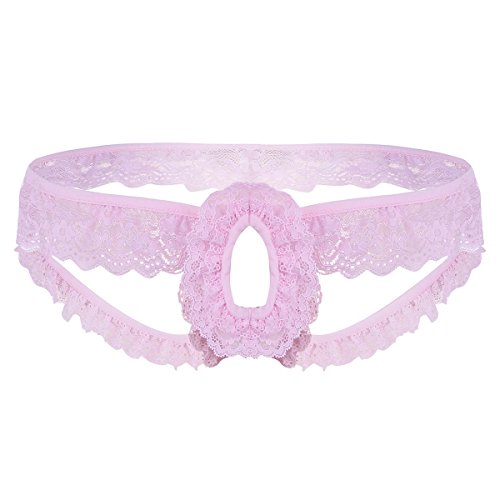 TiaoBug Herren sexy Jockstrap Low Rise Sissy Spitzen Unterwäsche Männer Tangas Strings mit Penishülle offener Schritt Hintern Dessous Reizwäsche M L XL Rosa M von TiaoBug