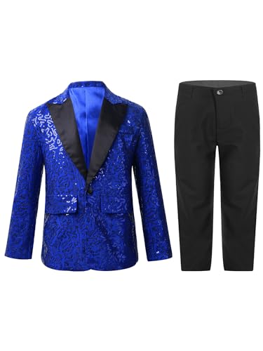 TiaoBug Jungen Festlich Pailletten Anzug Set Metallic Jacke Blazer und Lange Hose Hochzeit Party Weihnachten Outfits Blau 146-152 von TiaoBug