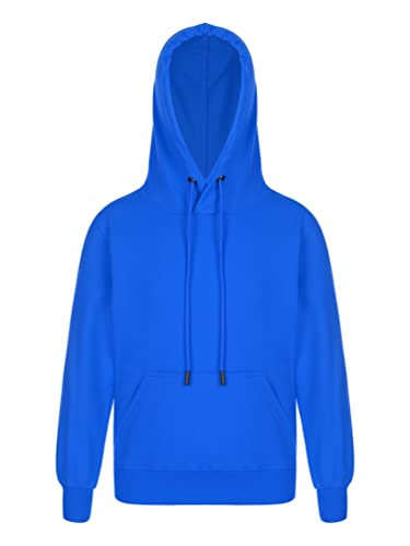 TiaoBug Jungen Kapuzenpullover Hooded Sweatshirt Basic Einfarbig Sport Anzug Oberteile Training Tops Streetwear Royal Blau 134-140 von TiaoBug