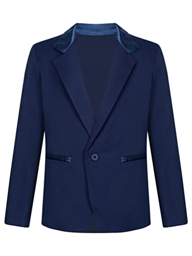 TiaoBug Jungen Klassischer Anzug EIN-Knopf Anzugjacke V-Aussschnitt Sakko Regular Fit Smoking Jacke Einfarbig/Gepunktet Blazer zur Party Hochzeit Marineblau G 146-152 von TiaoBug