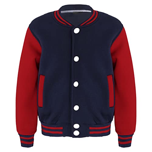 TiaoBug Jungen Mädchen Old School College Baseball Jacke Strickjacke Cardigan mit Knopfleiste Sportlich Jäckchen Baumwolle Gestickte Pullovers Pulli Oberteil Navy Blau College 134-140 von TiaoBug