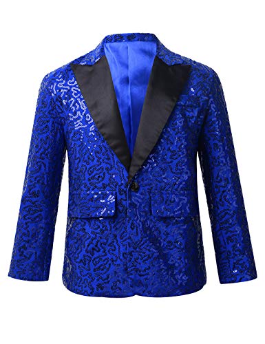 TiaoBug Jungen Pailletten Anzug V-Aussschnitt Sakko Slim Fit Smoking Jacke Glänzend Blazer Tops zur Party Hochzeit Blau 146-152 von TiaoBug