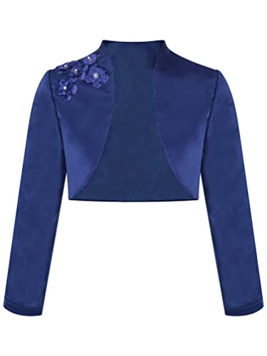 TiaoBug Kinder Mädchen Bolero festlich Satin Strickjacke Bauchfreie Schulterjacke Blumenmädchen Party Hochzeit Navy blau K 170-176 von TiaoBug