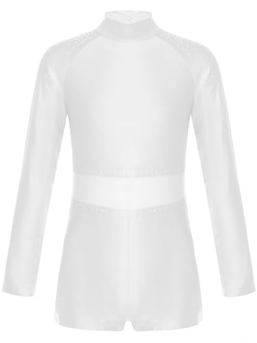 TiaoBug Kinder Turnanzug für Mädchen Gymnastikanzug Langarm Rollkragen Body Ballett Trikot Tanz Anzug mit Bein Mesh Glitzer Leotard Wettbewerb Kostüm Weiß 146-152 TiaoBug Kinder Turnanzug für Mädchen Gymnastikanzug Langarm Rollkragen Body Ballett Trikot Tanz Anzug mit Bein Mesh Glitzer Leotard Wettbewerb Kostüm Weiß 146-152 von TiaoBug