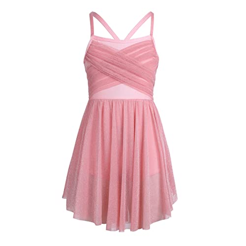 TiaoBug Mädchen Ballettkleid ärmellos Ballettanzug mit Ballettrock Ballett Dance Slip Glitzend Ballett Kostüm Trikot Body Kleider Ballettkleidung für Kinder Rosa 140 von TiaoBug