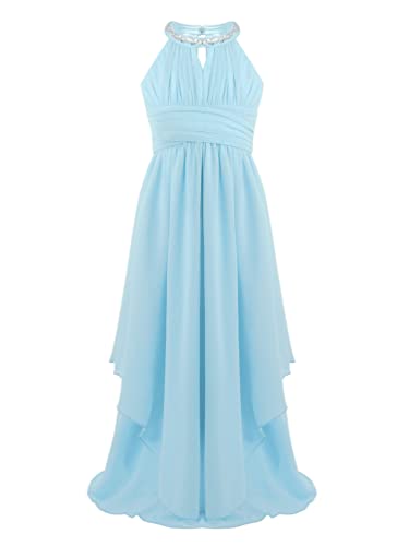 TiaoBug Mädchen Kleid Kinder festlich Spitzen langes Kleid Hochzeit Partykleid Blumenmädchenkleid 104 116 128 140 152 164 Hellblau C 164 von TiaoBug