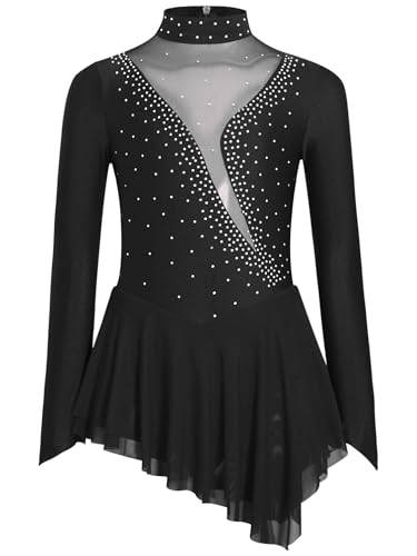 TiaoBug Mädchen Langarm Eiskunstlauf Kleider Asymmetrische Kürkleider mit Strasssteine Rollkragen Mesh Spleiß Leotard mit Tutu Eislaufen Rock Wett"be"werb Kostüm gr. 110-170 Schwarz 158-164 TiaoBug Mädchen Langarm Eiskunstlauf Kleider Asymmetrische Kürkleider mit Strasssteine Rollkragen Mesh Spleiß Leotard mit Tutu Eislaufen Rock Wett"be"werb Kostüm gr. 110-170 Schwarz 158-164 von TiaoBug