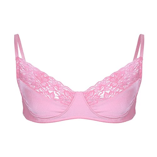 TiaoBug Herren BH sexy Sissy Dessous Lingerie Büstenhalter Bralette Spitze Unterwäsche Bra Bikini Top mit verstellbaren Riemen Gay Kostüm Reizwäsche M-XL Rosa L von TiaoBug