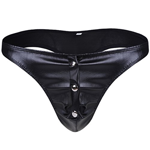 TiaoBug Herren Slip Tanga Unteräwsche Lederoptik Wetlook Männer Schwarz Unteräwsche Shorts Reißverschluss Unterhose (M(Tailleumfang: 60-90cm), Modell 2) von TiaoBug