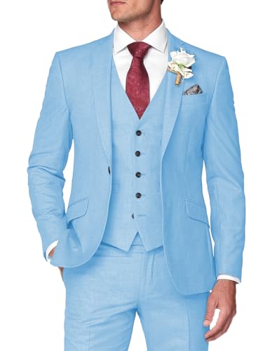 Tiavllya Herren Slim Fit 3-teilige Anzüge Formelle Hochzeit Bräutigam Anzug EIN Knopf Smoking Blazer Jacke Weste Hosen Set （50, Hellblau） von Tiavllya