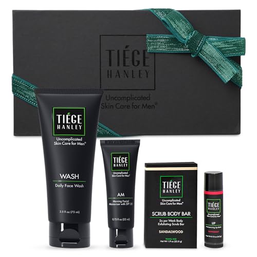 Tiege Hanley Men's Skin Care Gift Set | 4 Products | Face Wash, Moisturizer w SFP, Lip Balm w SPF and a Bonus Travel Size Lightly Exfoliating Bar Soap | Uncomplicated Skin Care Routine von Tiege Hanley