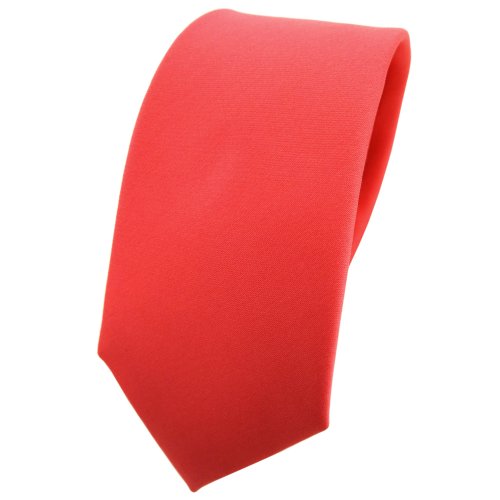TigerTie schmale Satin Krawatte in rot rosé lachsrot einfarbig uni von TigerTie