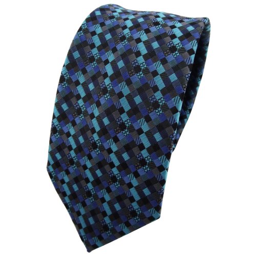 TigerTie Schmale Krawatte türkis blau schwarz anthrazit grau gemustert - Tie Binder von TigerTie