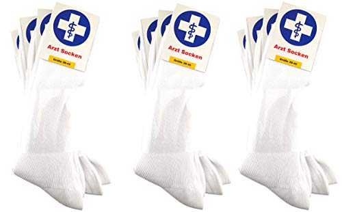 TigerTie - 12 Paar Arzt-Socken & Krankenschwester-Socken ohne Gummizug in weiss fein gerippt - Gesundheitssocken Gr. L = Gr. 43-46 (Large) von TigerTie