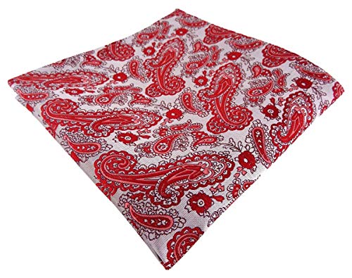 TigerTie Designer Einstecktuch in rot silber Paisley gemustert - Größe 30 x 30 cm von TigerTie